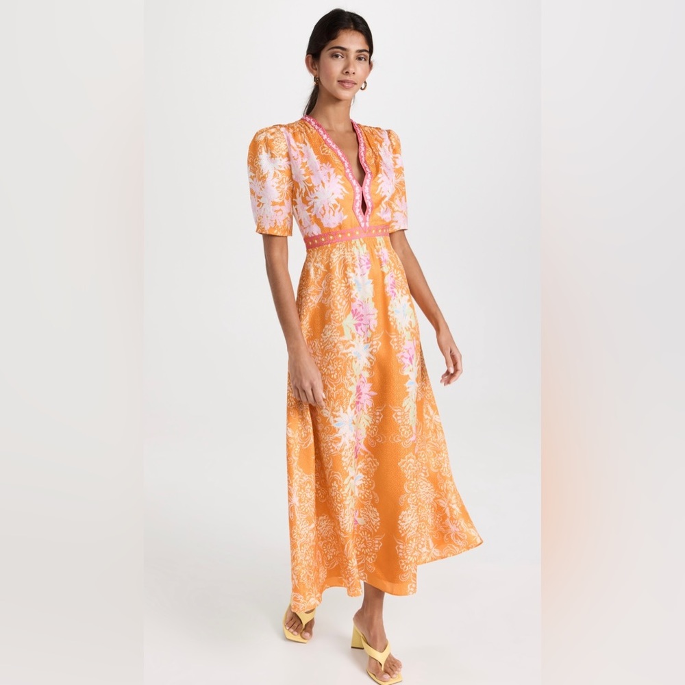 SALONI Orange and Pink Floral Maxi Dress